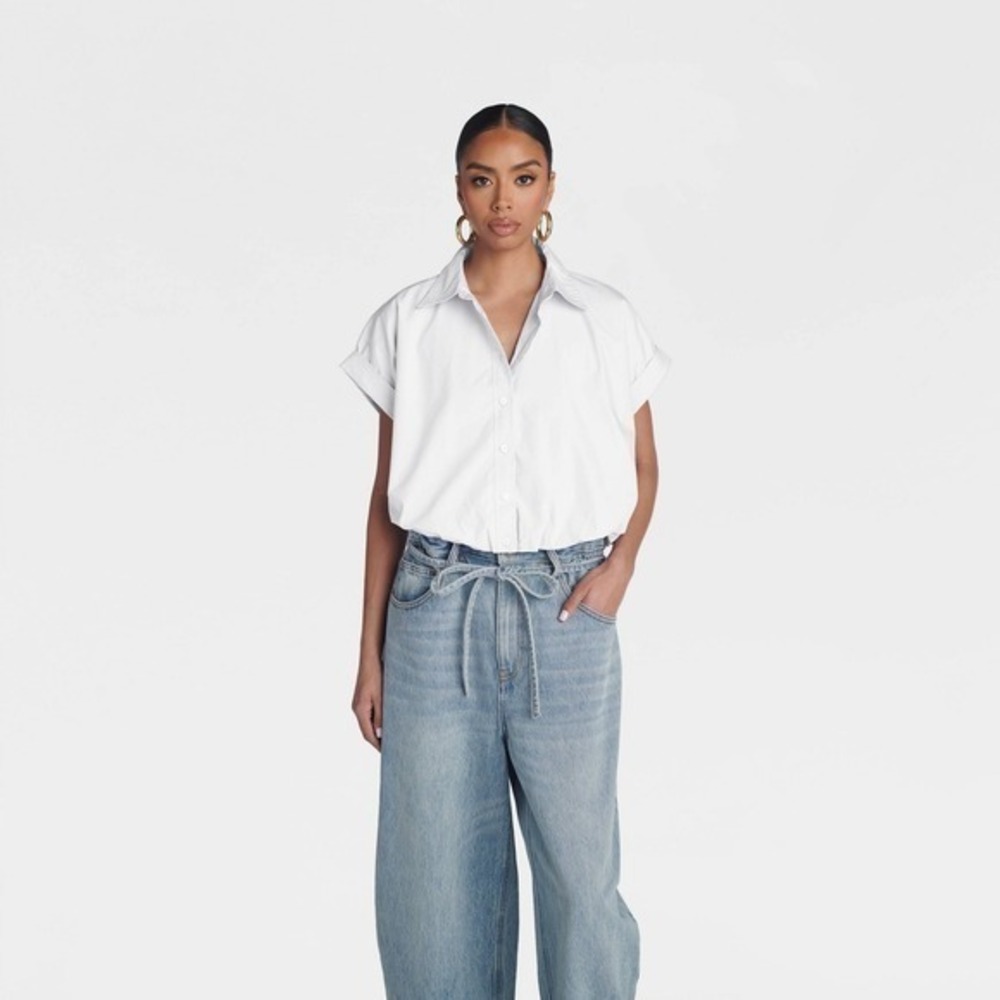 KBB‎ by KAHLANA x Target S / Small The Cropped Bubble Shirt White Top New / NWT!